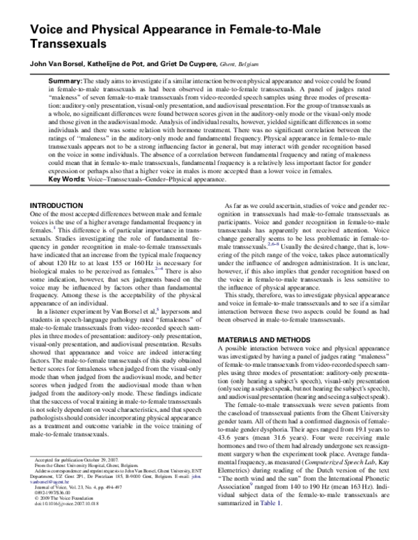 (PDF) Voice and Physical Appearance in Female-to-Male Transsexuals