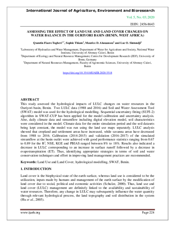 (PDF) Assessing the Effect of Land Use and Land Cover Changes on Water ...