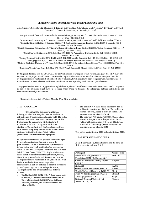 (PDF) Verification of European wind turbine design codes, VEWTDC: final ...