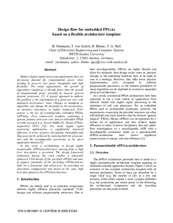 (PDF) Design flow for embedded FPGAs based on a flexible architecture ...