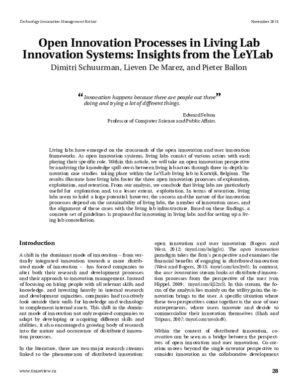 (PDF) Open Innovation Processes in Living Lab Innovation Systems ...