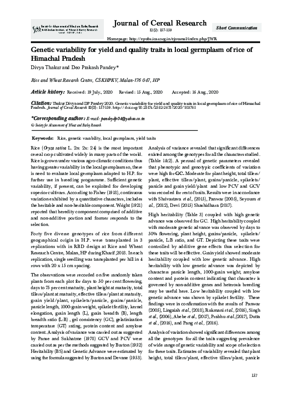 (PDF) Genetic variability for yield and quality traits in local ...