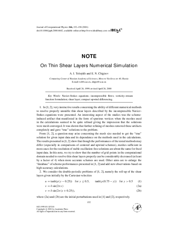 (PDF) On Thin Shear Layers Numerical Simulation