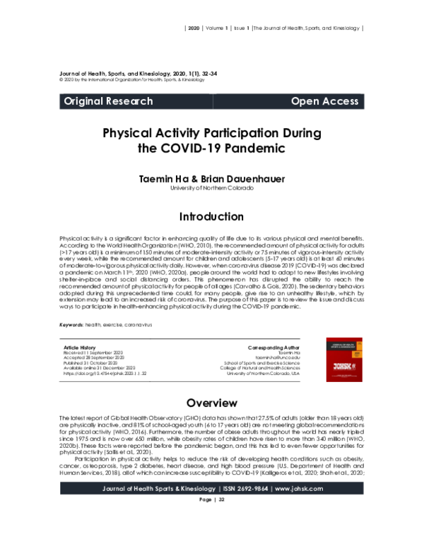(PDF) Physical Activity Participation During the COVID-19 Pandemic