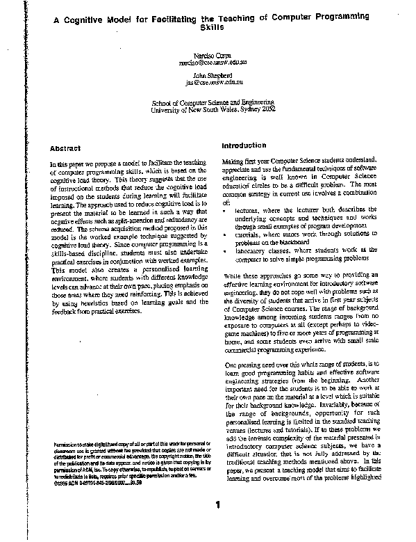(PDF) A cognitive model for facilitating the teaching of computer ...