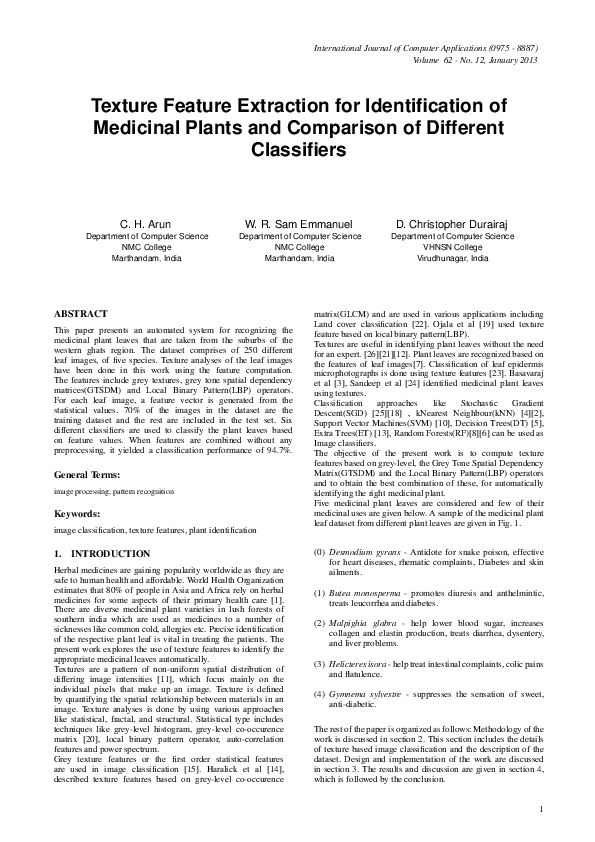 (PDF) Texture Feature Extraction for Identification of Medicinal Plants ...