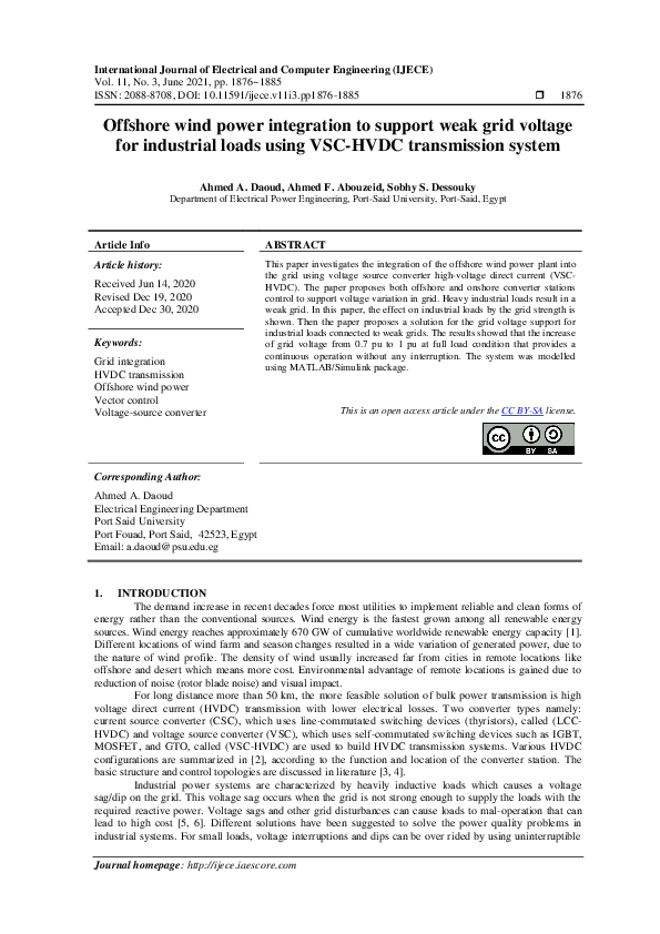 (PDF) Offshore wind power integration to support weak grid voltage for ...