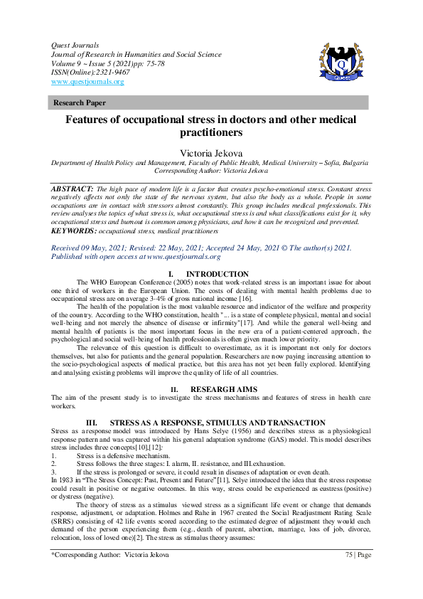 (PDF) Features of occupational stress in doctors and other medical ...