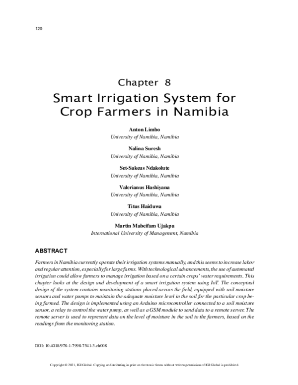 (PDF) Smart Irrigation System for Crop Farmers in Namibia
