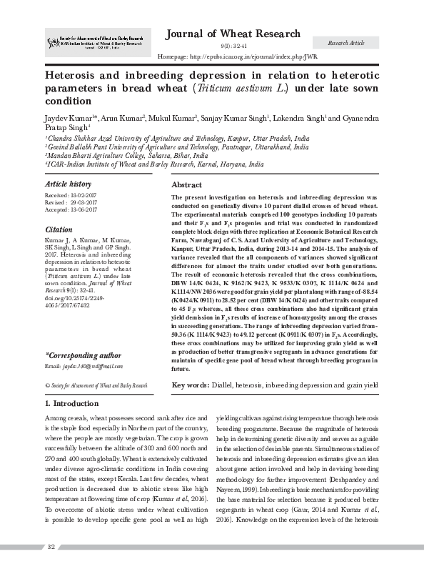(PDF) Heterosis and inbreeding depression in relation to heterotic