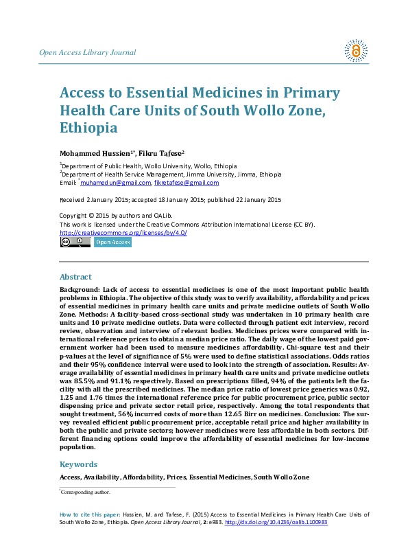 (PDF) Access to Essential Medicines in Primary Health Care Units of ...