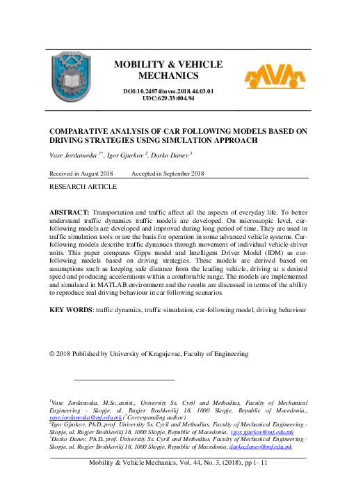 (PDF) Comparative Analysis of Car Following Models Based on Driving ...