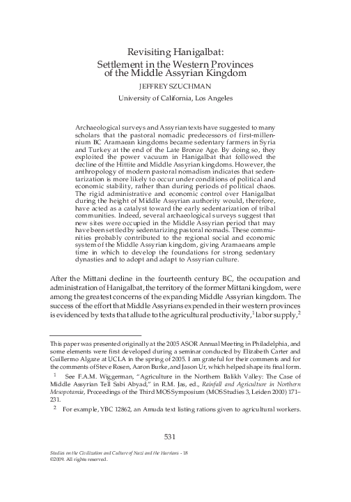 (PDF) Revisiting Hanigalbat: Settlement in the Western Provinces of the ...