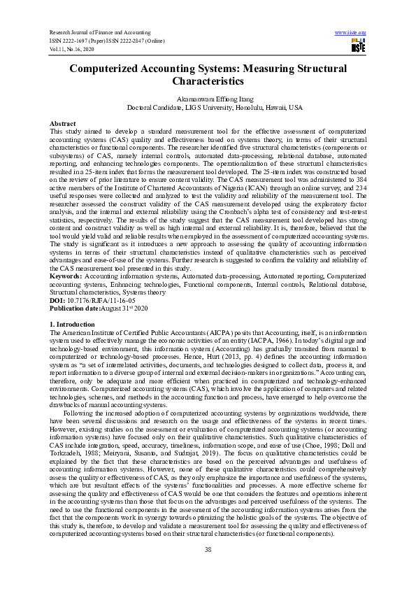 (PDF) Computerized Accounting Systems: Measuring Structural Characteristics