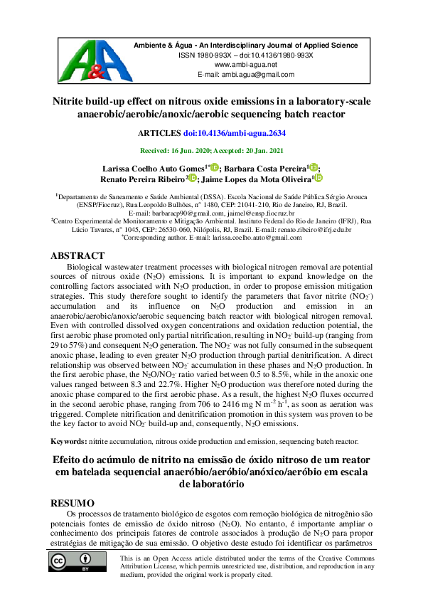 (PDF) Nitrite build-up effect on nitrous oxide emissions in a ...
