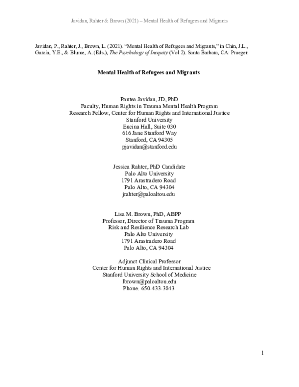 (PDF) Mental Health of Refugees and Migrants