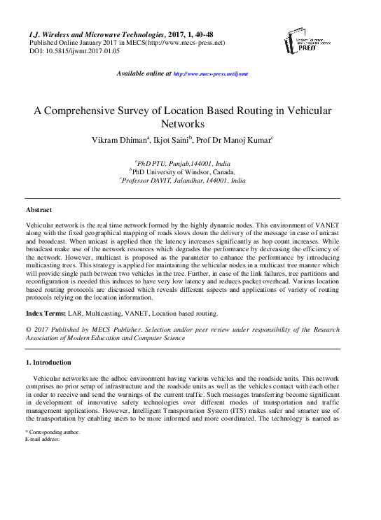 (PDF) A Comprehensive Survey of Location Based Routing in Vehicular ...