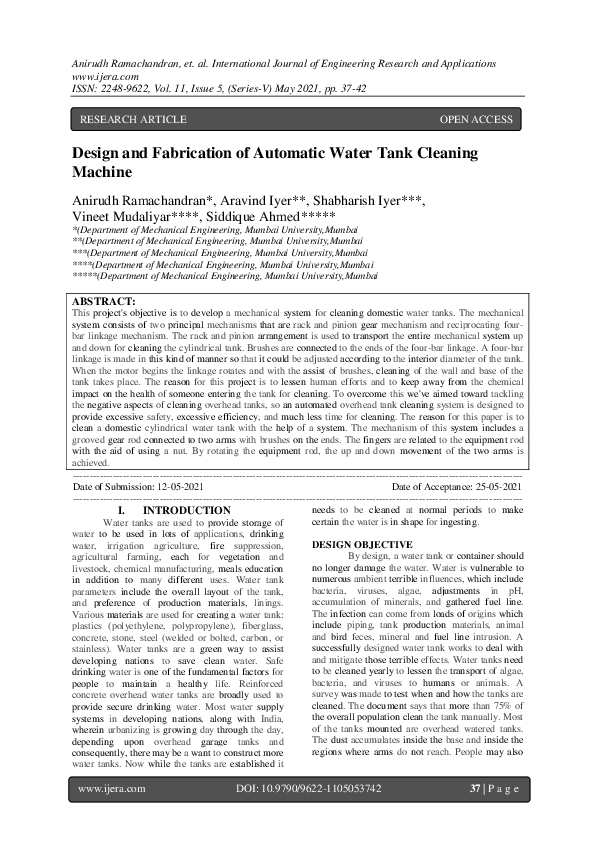 Design And Fabrication Of Automatic Floor Cleaning Machine Floor Roma