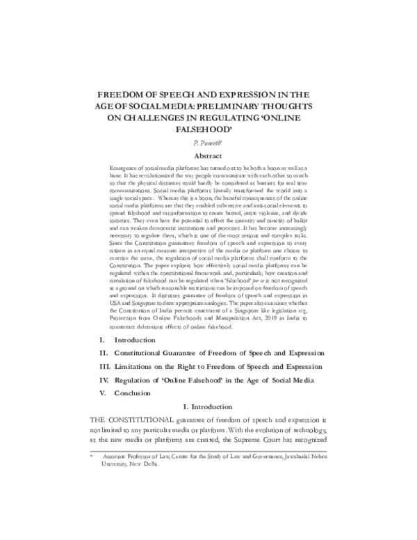 (PDF) Freedom of Speech and Expression in the Age of Social Media ...