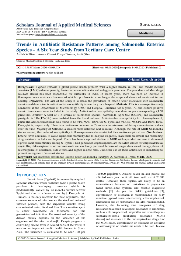 (PDF) Trends in Antibiotic Resistance Patterns among Salmonella ...