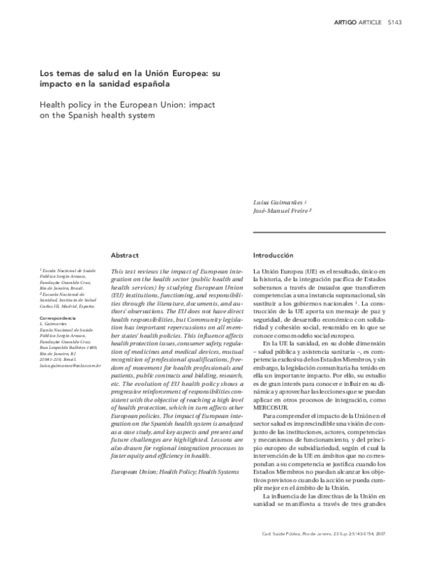 (PDF) Los temas de salud en la Unión Europea: su impacto en la sanidad ...