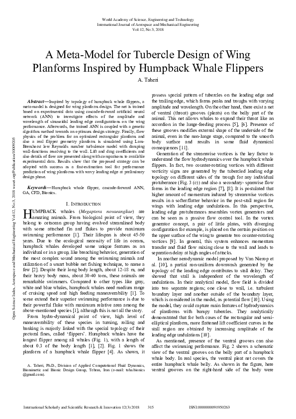 (PDF) A meta-model for tubercle design of wing planforms inspired by ...