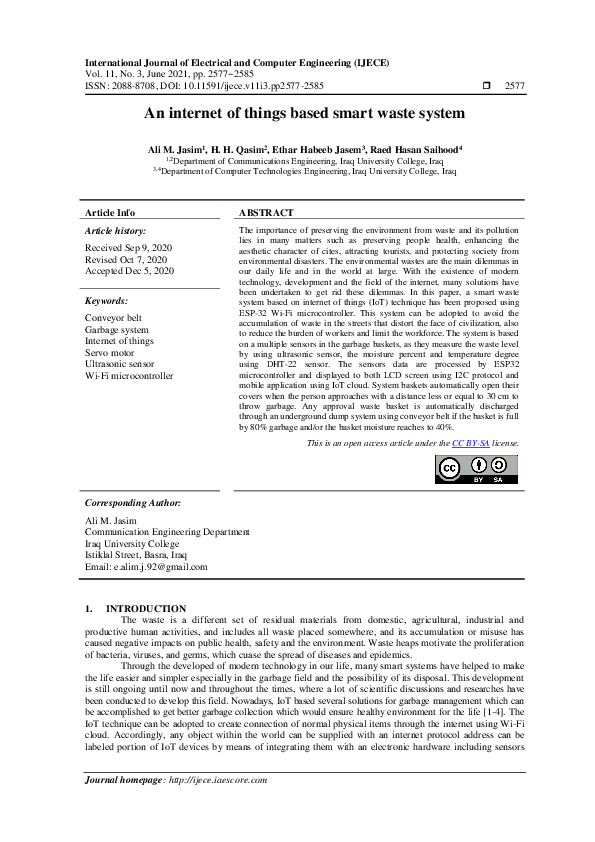 (PDF) An internet of things based smart waste system