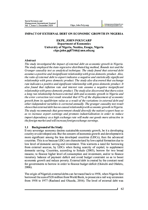 (PDF) IMPACT OF EXTERNAL DEBT ON ECONOMIC GROWTH IN NIGERIA