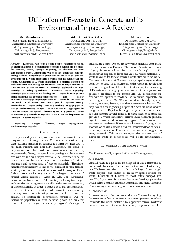 (PDF) Utilization of E-waste in Concrete and its Environmental Impact ...