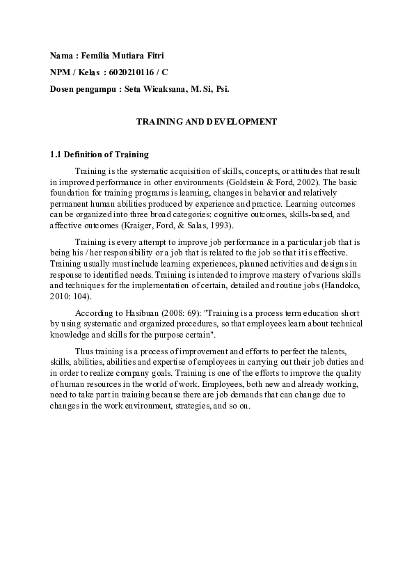 (DOC) TRAINING AND DEVELOPMENT