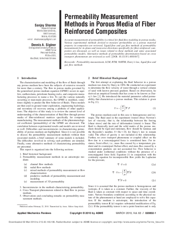 (PDF) Permeability Measurement Methods in Porous Media of Fiber ...