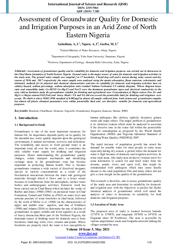 (PDF) Assessment of Groundwater Quality for Domestic and Irrigation ...