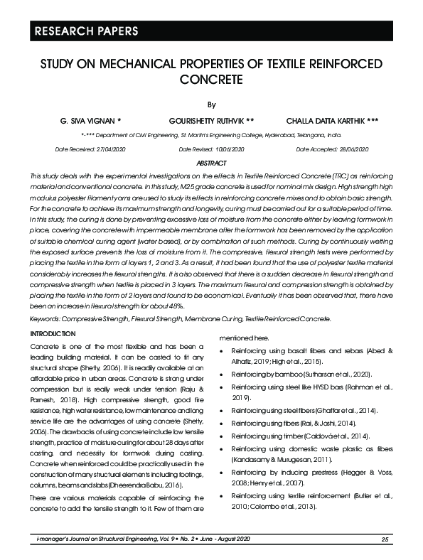 (PDF) STUDY ON MECHANICAL PROPERTIES OF TEXTILE REINFORCED CONCRETE