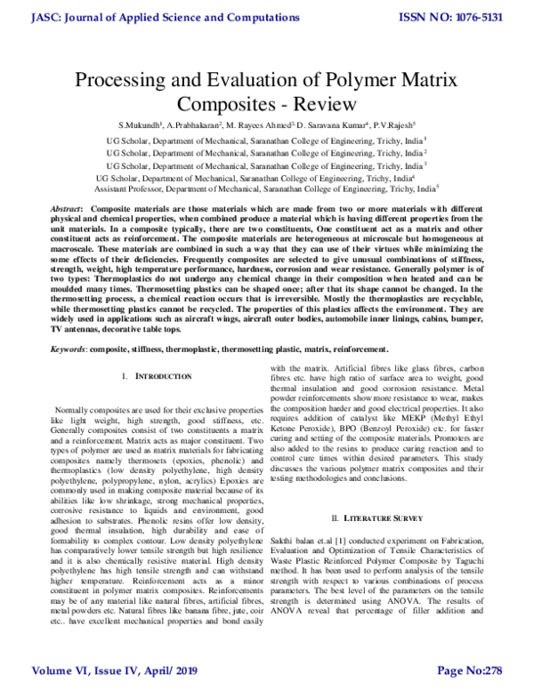 (PDF) Processing and Evaluation of Polymer Matrix Composites Review