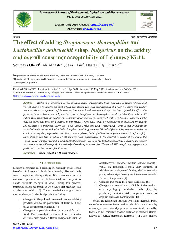(PDF) The effect of adding Streptococcus thermophilus and Lactobacillus ...