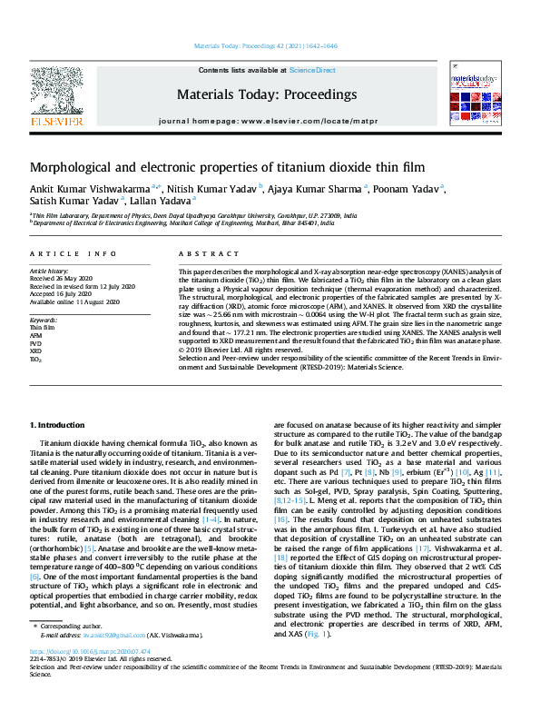 (PDF) Morphological and electronic properties of titanium dioxide thin film