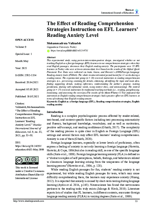 (PDF) The Effect of Reading Comprehension Strategies Instruction on EFL ...