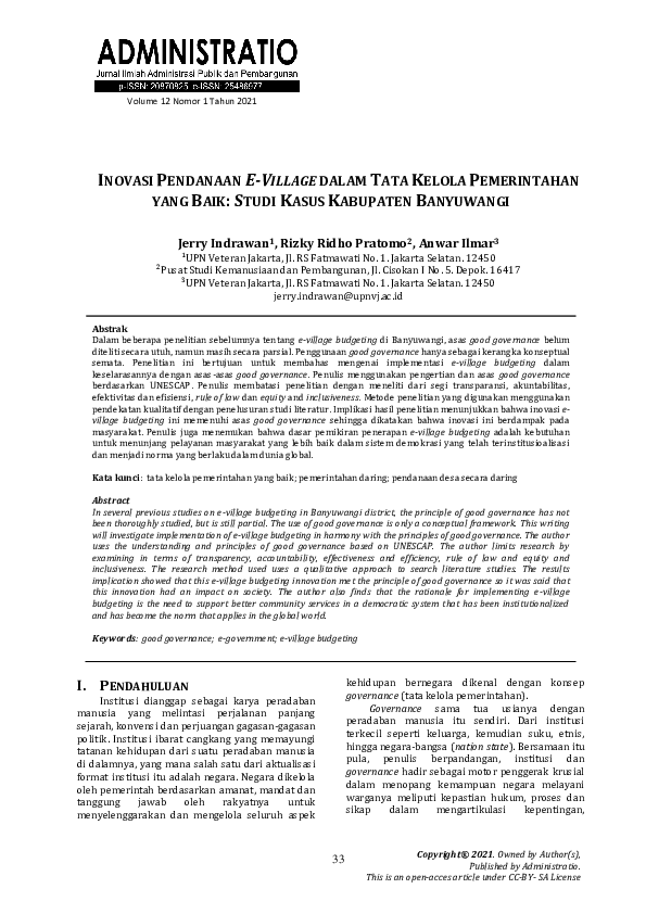 (PDF) INOVASI PENDANAAN E-VILLAGE DALAM TATA KELOLA PEMERINTAHAN YANG ...