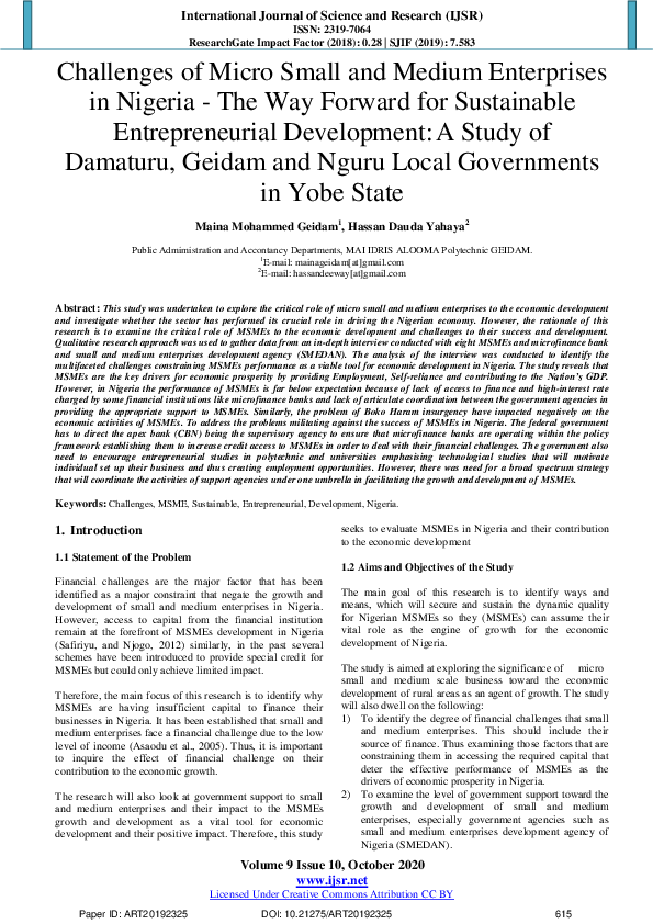 (PDF) Challenges of Micro Small and Medium Enterprises in Nigeria -The ...