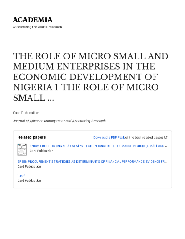 (PDF) THE ROLE OF MICRO SMALL AND MEDIUM ENTERPRISES IN THE ECONOMIC ...