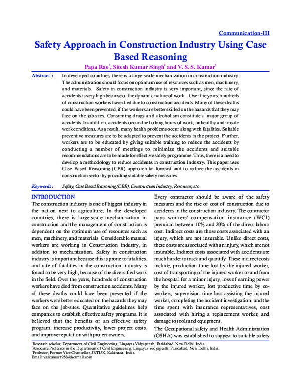 (PDF) Safety Approach in Construction Industry Using Case Based Reasoning