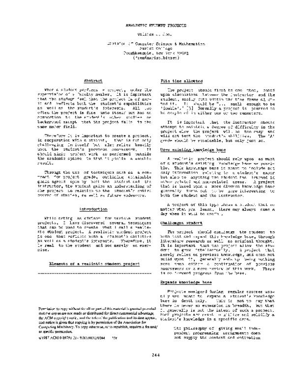 (PDF) Realistic student projects