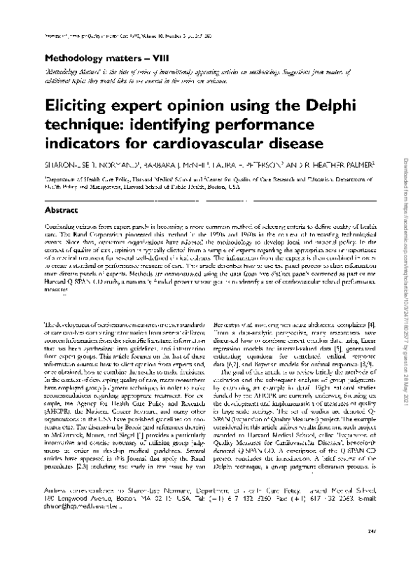  PDF Eliciting Expert Opinion Using The Delphi Technique Identifying 