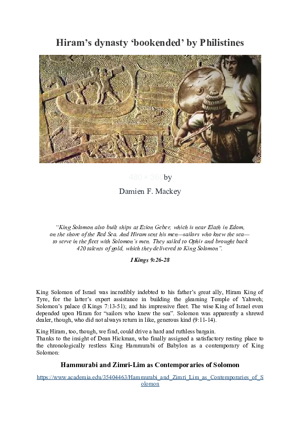 (DOC) Hiram's dynasty 'bookended' by Philistines Damien Mackey