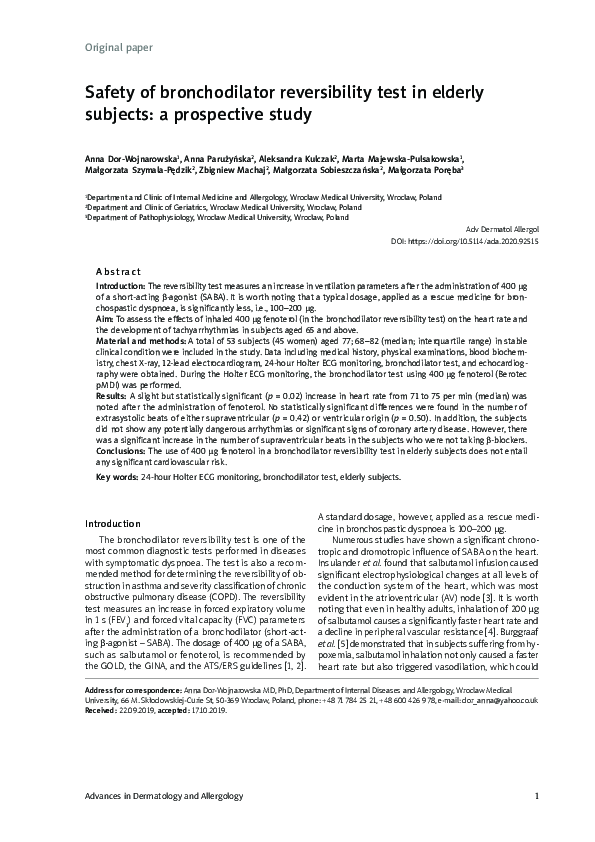(PDF) Safety of bronchodilator reversibility test in elderly subjects