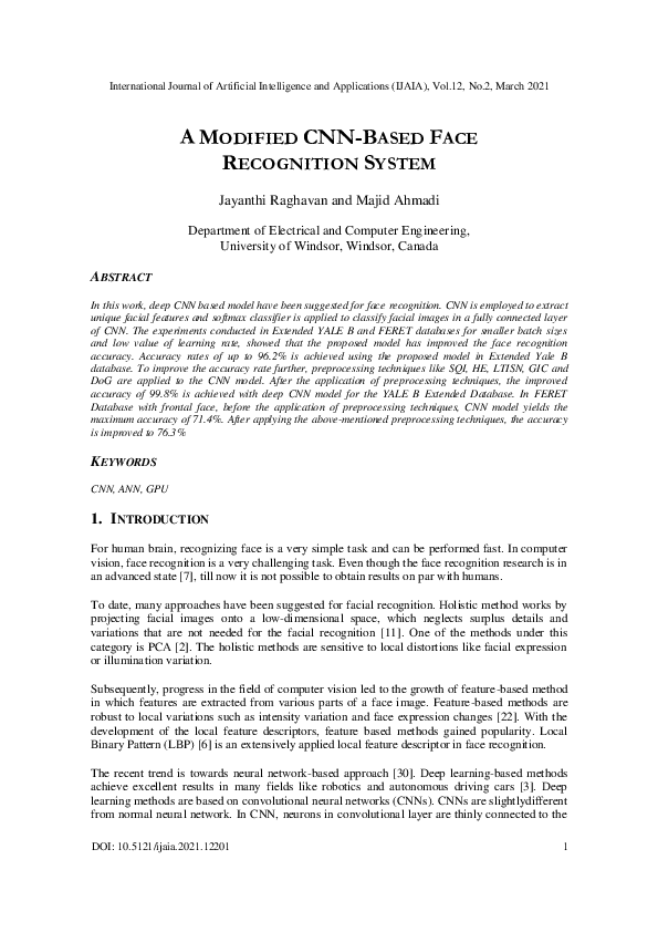 (PDF) A Modified Cnn-based Face Recognition System