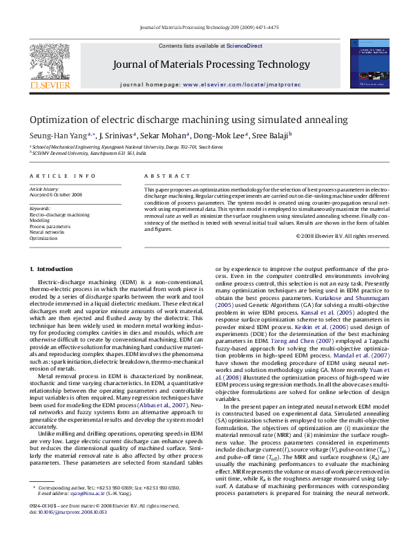 (PDF) Optimization of electric discharge machining using simulated ...