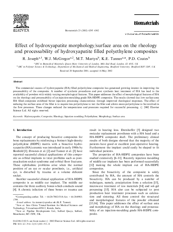 (PDF) Effect of hydroxyapatite morphology/surface area on the rheology ...