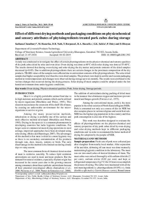 (PDF) Effect of different drying methods and packaging conditions on ...