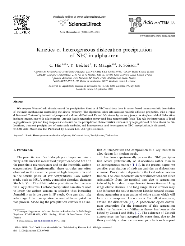 (PDF) Kinetics of heterogeneous dislocation precipitation of NbC in ...